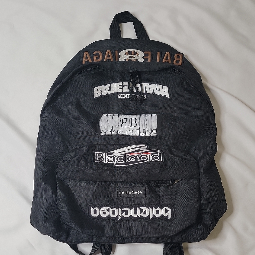 Balenciaga Black and White Logo Backpack